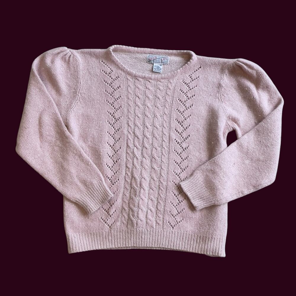 Spice of Life 1980s vintage pink silk rabbit hair puff sleeve sweater XS
